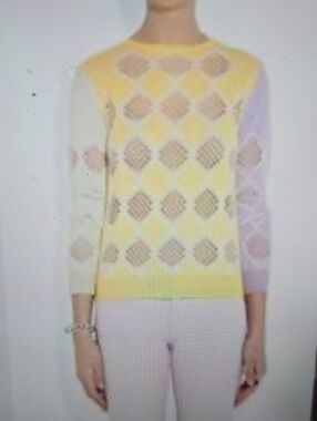 Carven Yellow and Lavender Argyle Crewneck Sweater M